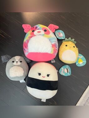 Squishmallow Bundle (4) – Sushi, Pineapple, Pig & Puppy – Tags Included